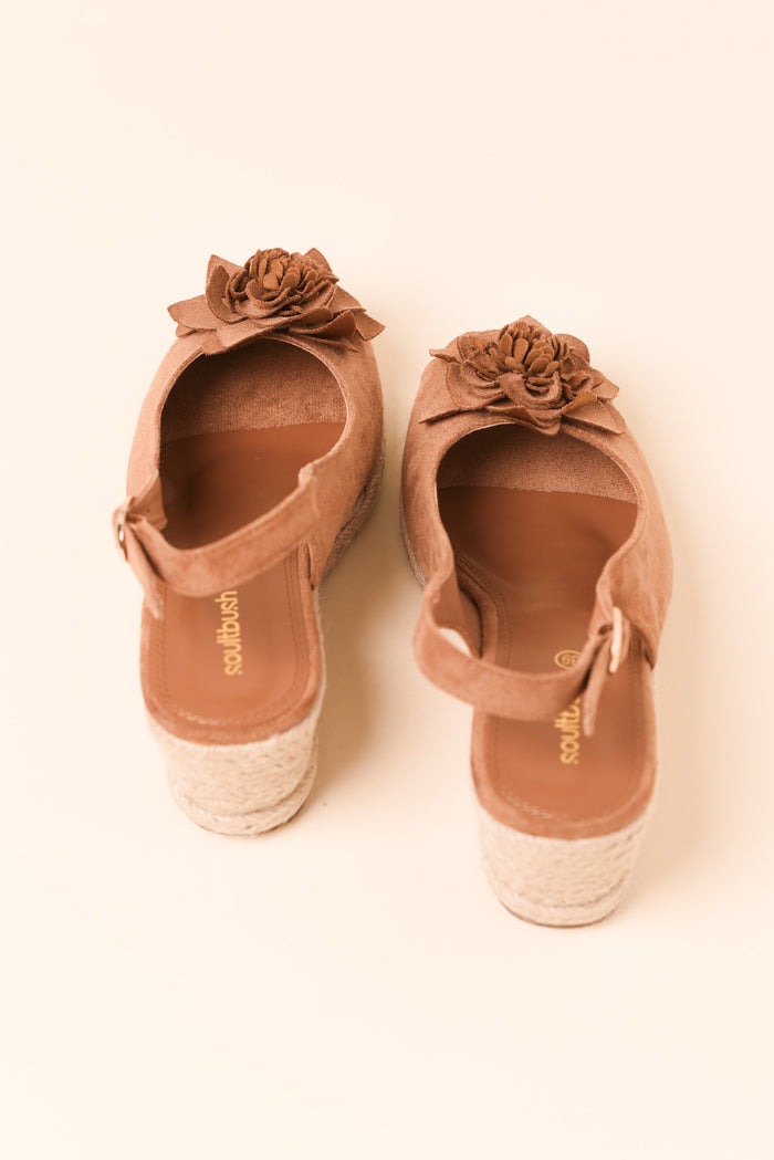 Tulip Tan Flower Suede Wedge
