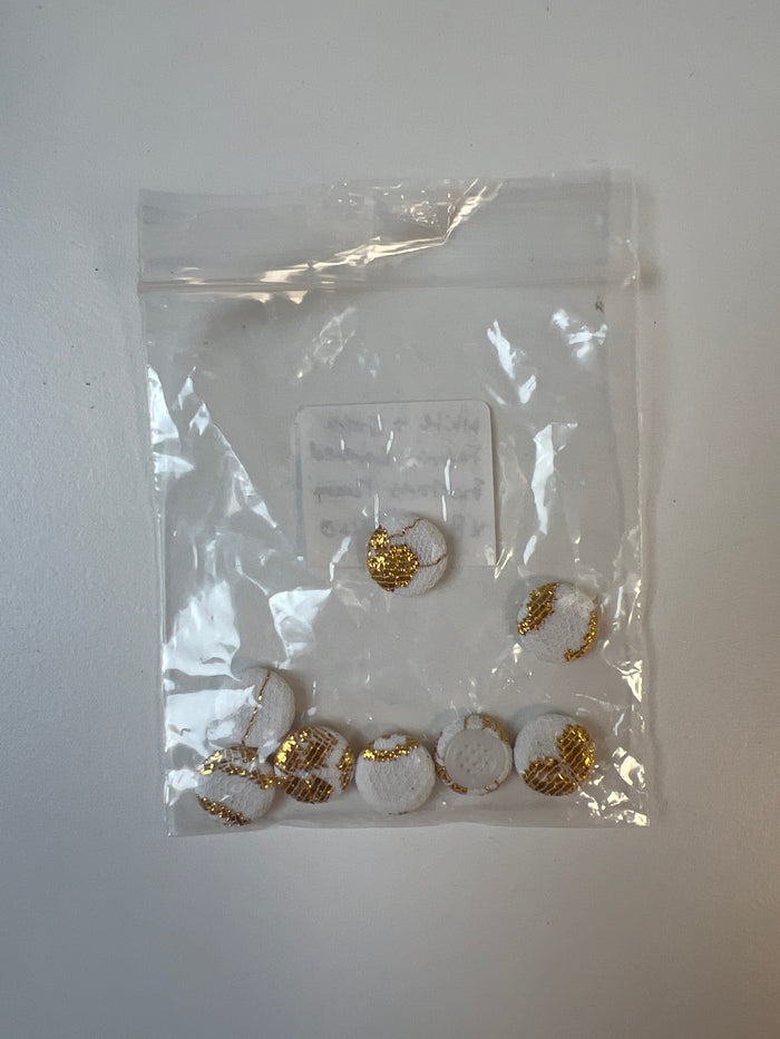 White + Gold Fabric Covered Buttons 12mm x8