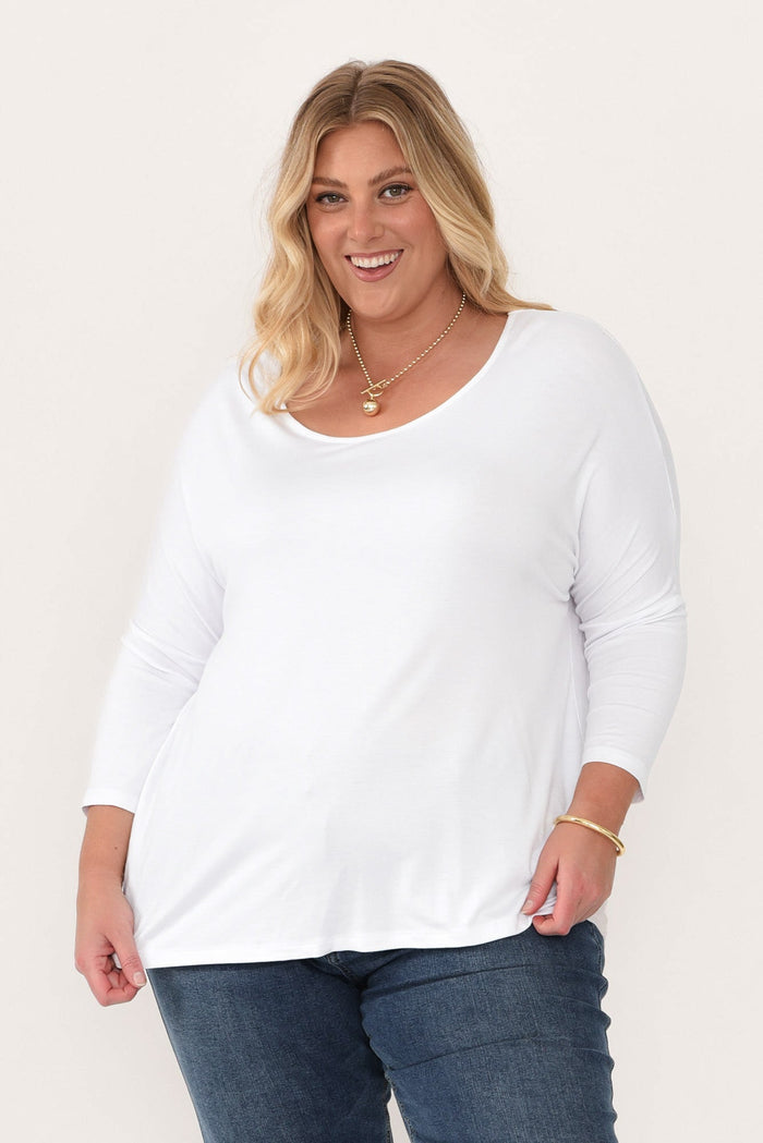 White Milan 3/4 Sleeve Top,Blonde model,alt text|model:Caitlin