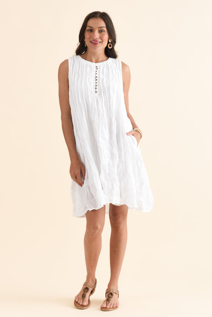 Willa White Crinkle Cotton Dress,Full Body,Brunette model,alt text|model:Brontie