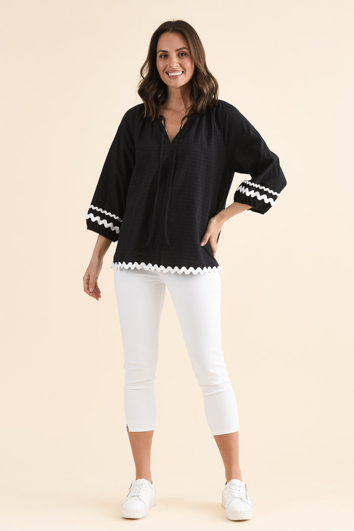 Zelma Black Trim Cotton Top