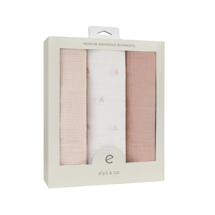 3 Pack Muslin Swaddles – Pink - Gingham Bear Collection –