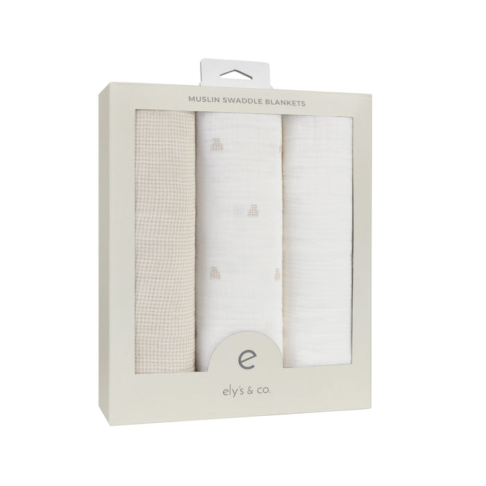 3 Pack Muslin Swaddles – Tan - Gingham Bear Collection