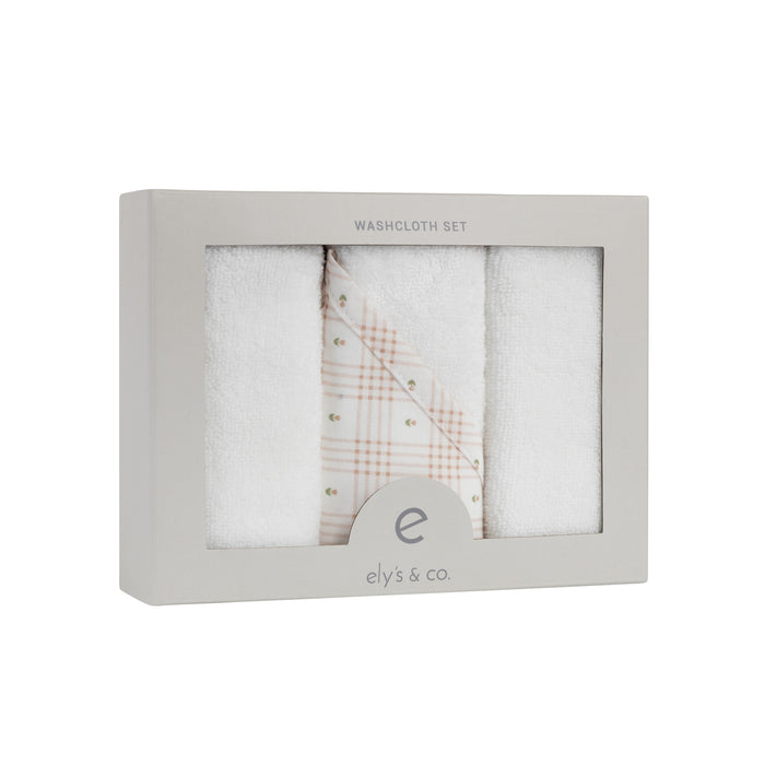 3 Pack Washcloth Set – Pink - Floral Plaid Collection