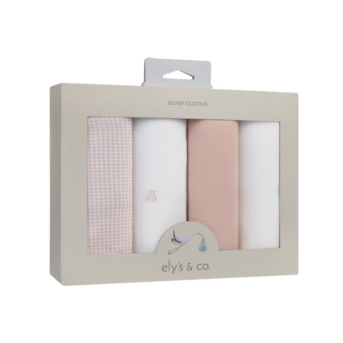 4 Pack Absorbent Burp Cloths – Pink - Gingham Bear Collection