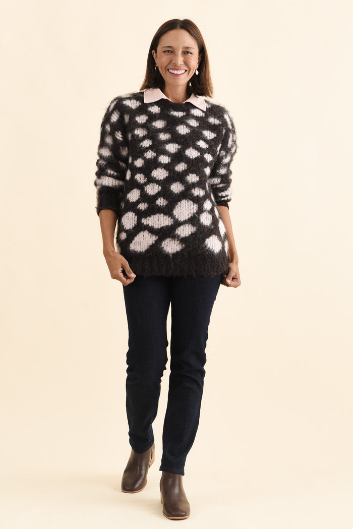 Adams Brown Spot Knit Jumper,Brunette model,alt text|model:Cara
