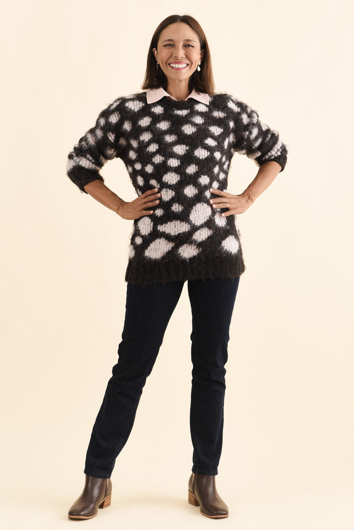 Adams Brown Spot Knit Jumper,Brunette model,alt text|model:Cara