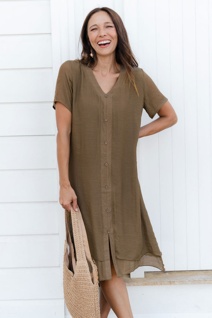 Adelaide Chocolate Layered Button Dress,Lifestyle