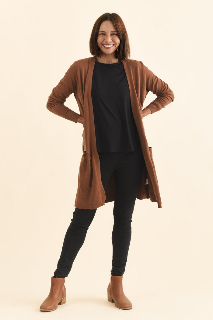 Adele Black Long Sleeve Bamboo Tee,Brunette model,alt text|model:Cara