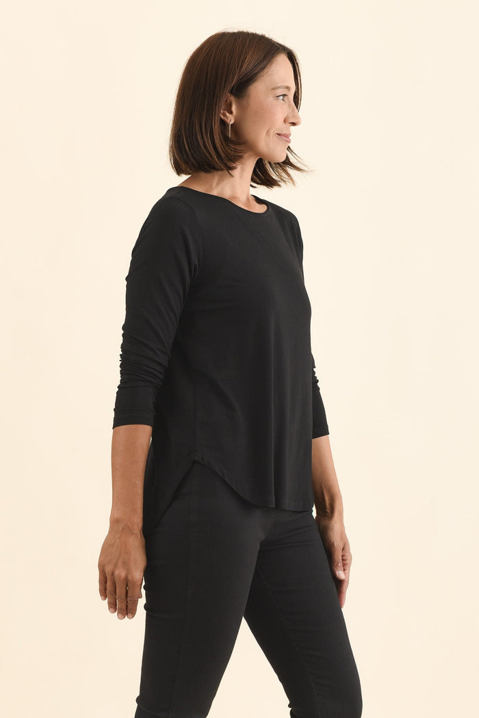 Adele Black Long Sleeve Bamboo Tee,Brunette model,alt text|model:Cara