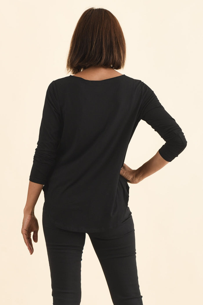 Adele Black Long Sleeve Bamboo Tee,Brunette model,alt text|model:Cara