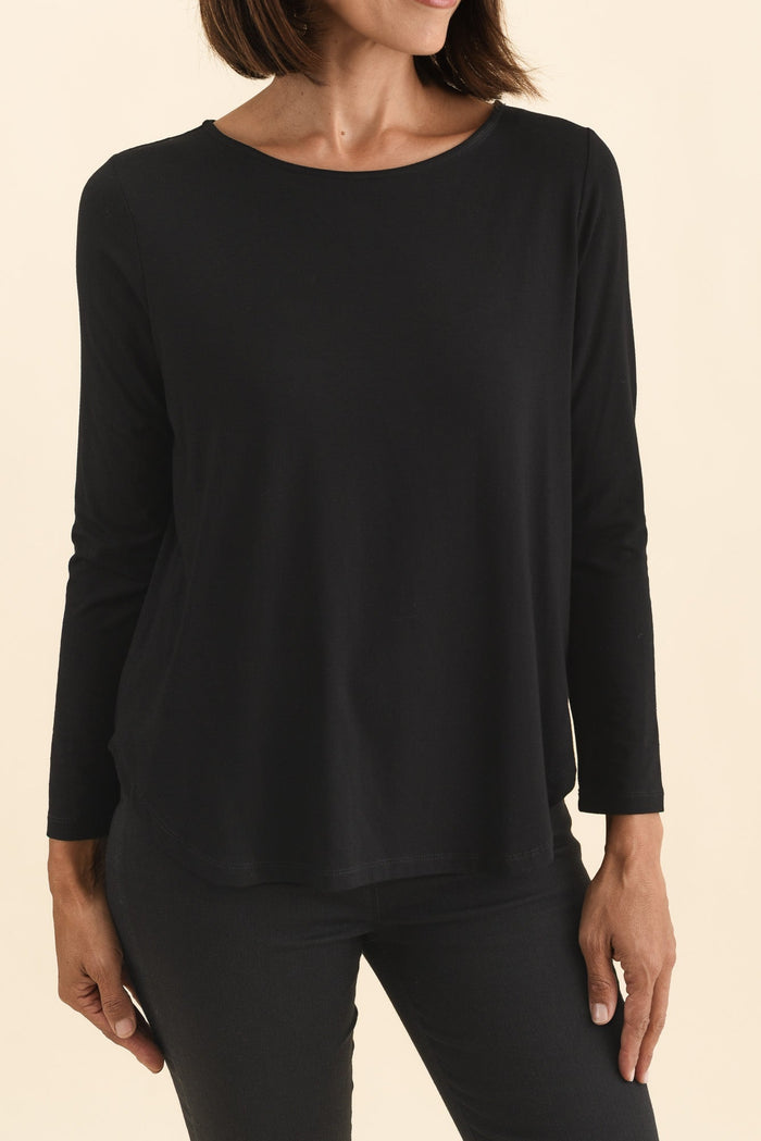 Adele Black Long Sleeve Bamboo Tee,Brunette model,alt text|model:Cara