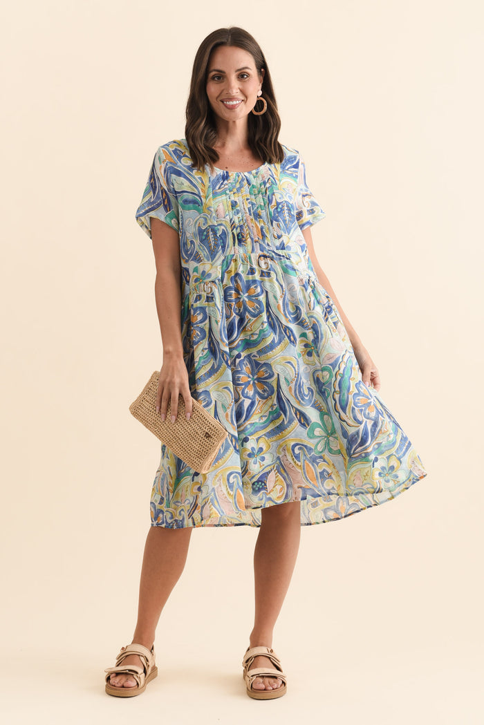 Alysse Blue Bloom Pocket Dress,Brunette model,alt text|model:MJ
