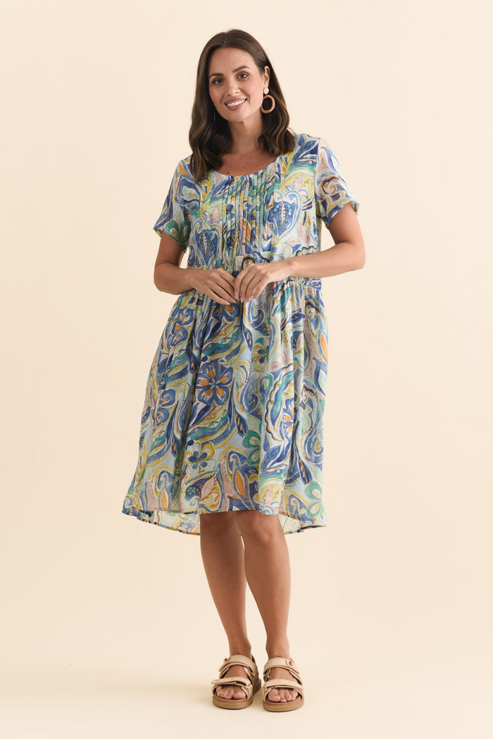 Alysse Blue Bloom Pocket Dress,Brunette model,alt text|model:MJ