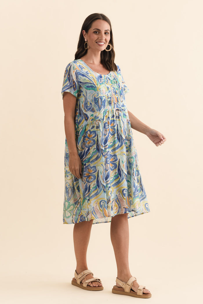 Alysse Blue Bloom Pocket Dress,Brunette model,alt text|model:MJ