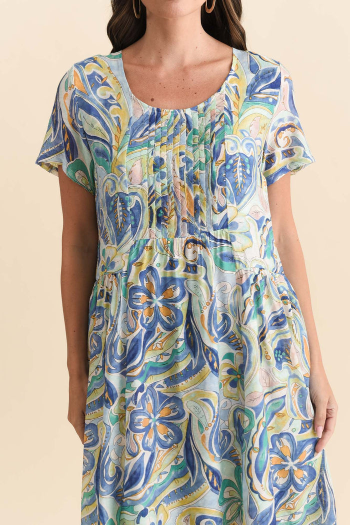 Alysse Blue Bloom Pocket Dress,Brunette model,alt text|model:MJ