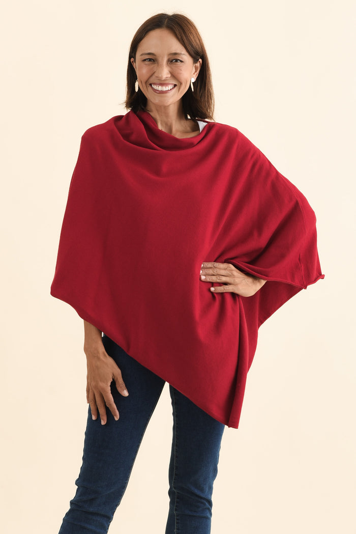 Amy Burgundy Wool Blend Poncho,Brunette model,alt text|model:Cara