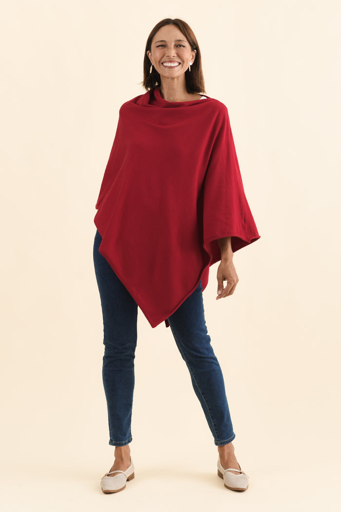 Amy Burgundy Wool Blend Poncho,Brunette model,alt text|model:Cara