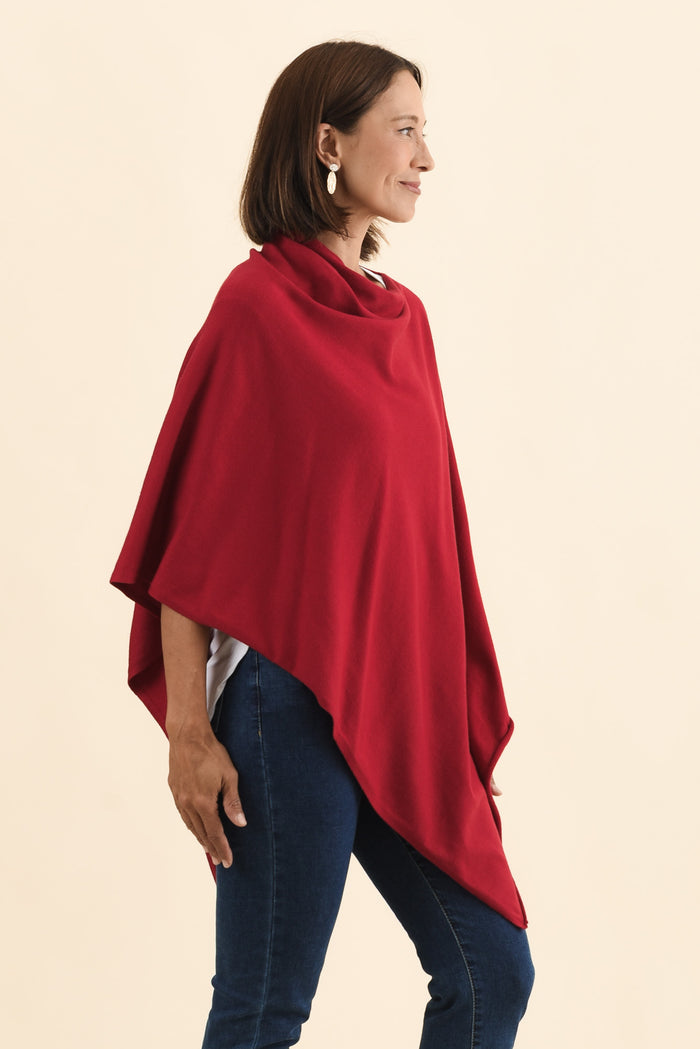 Amy Burgundy Wool Blend Poncho,Brunette model,alt text|model:Cara