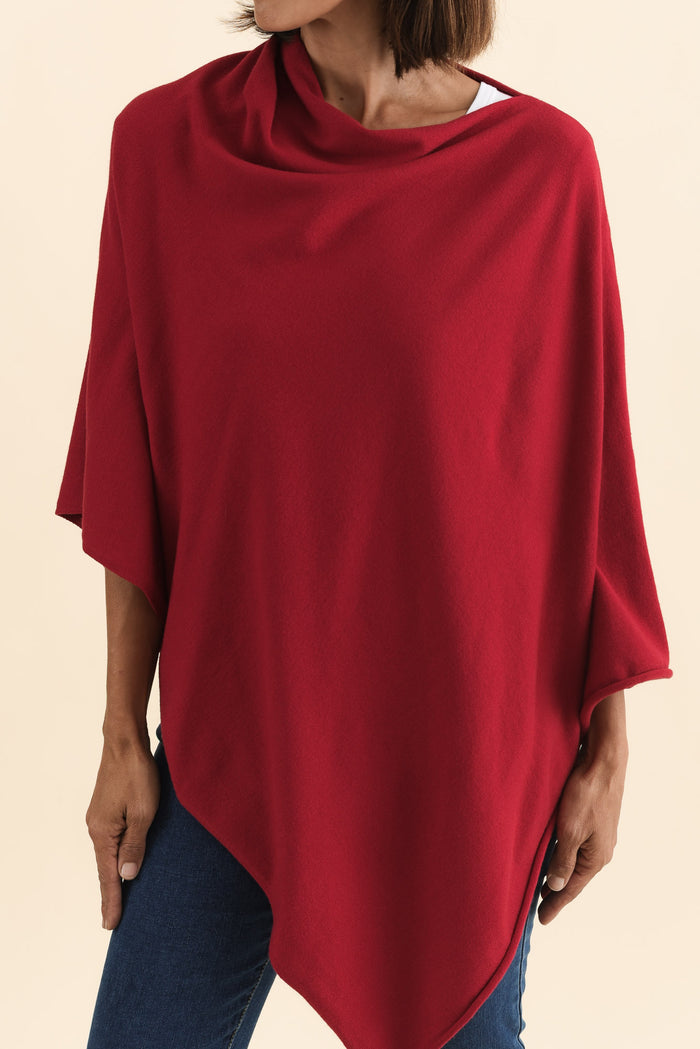 Amy Burgundy Wool Blend Poncho,Brunette model,alt text|model:Cara