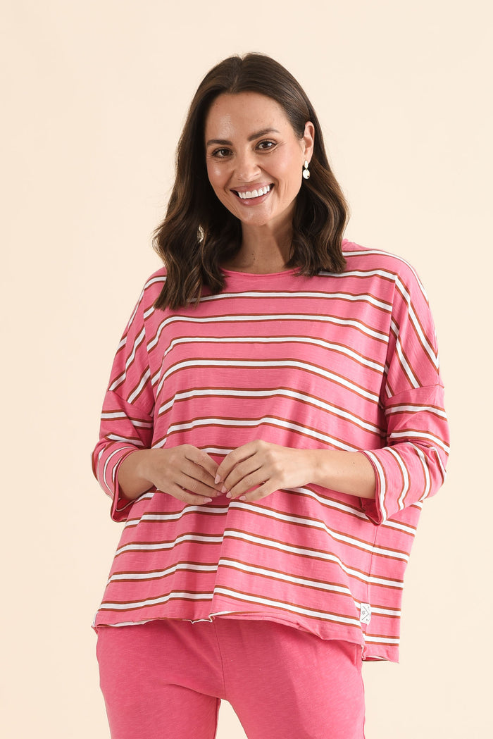 Anya Melon Stripe Cotton Top,Front,Brunette model,alt text|model:MJ