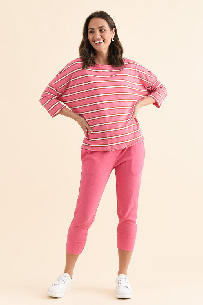Anya Melon Stripe Cotton Top,Detail,Brunette model,alt text|model:MJ