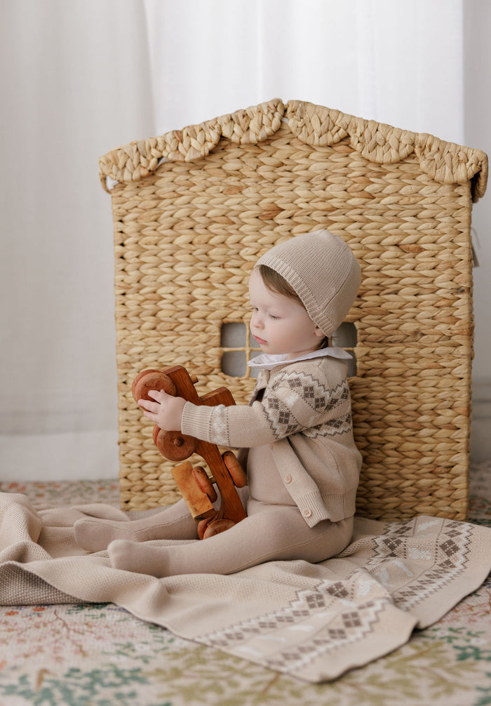 Baby Boy Beanie – Taupe – Fair Isle