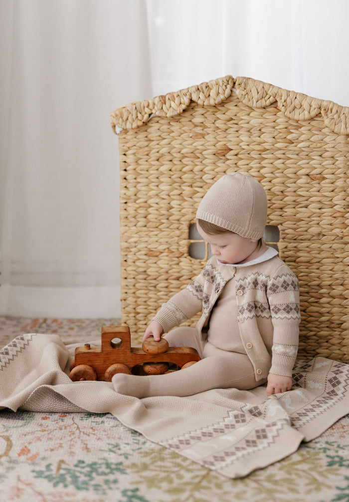 Baby Boy Beanie – Taupe – Fair Isle