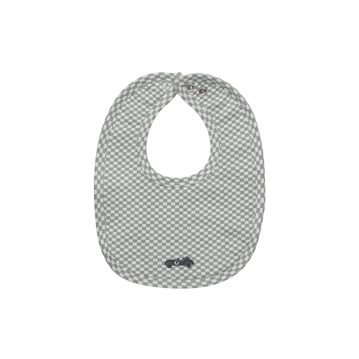 Baby Boy Bib – Blue – Checked Race Car