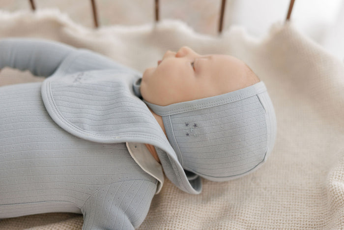 Baby Boy Bib – Blue – Floral Star Embroidered Collar
