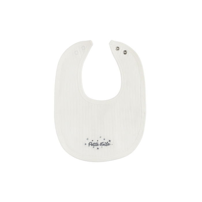Baby Boy Bib – Ivory Blue – Floral Star Embroidered Collar