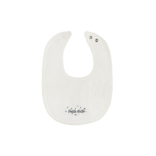 Baby Boy Bib – Ivory Blue – Floral Star Embroidered Collar