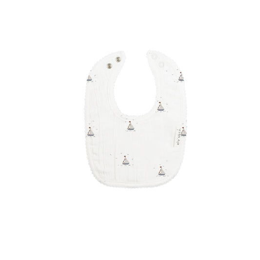 Baby Boy Bib – Ivory Blue – Nautical Print