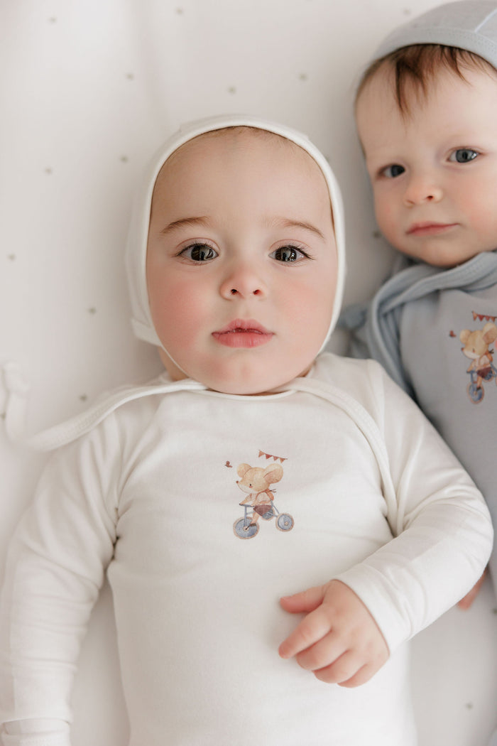Baby Boy Bib – Ivory Blue – Playful Mouse