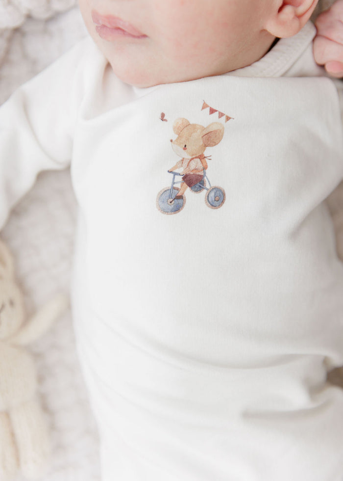 Baby Boy Bib – Ivory Blue – Playful Mouse