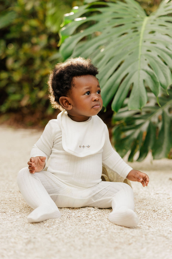Baby Boy Bib – Ivory/Blue – Keepsake Collection