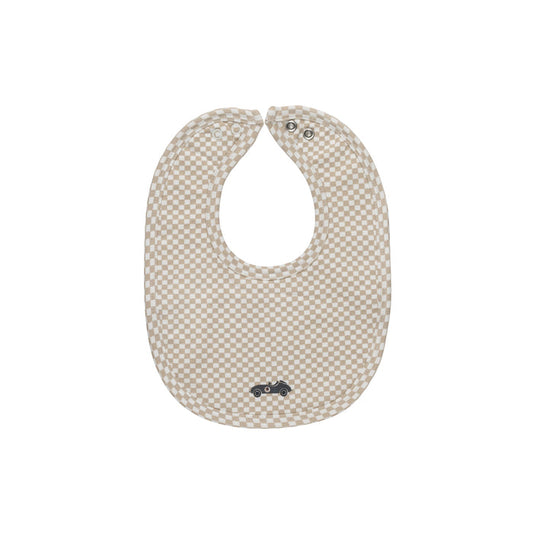 Baby Boy Bib – Tan – Checked Race Car