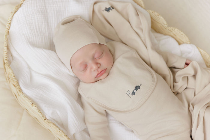 Baby Boy Bib – Tan – Race Car