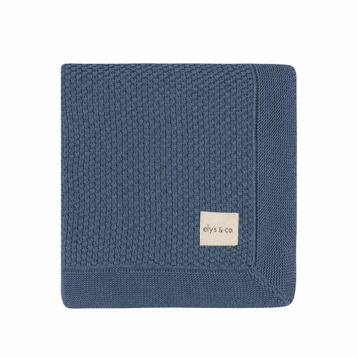 Baby Boy Blanket – Blue – Floral Star Knit
