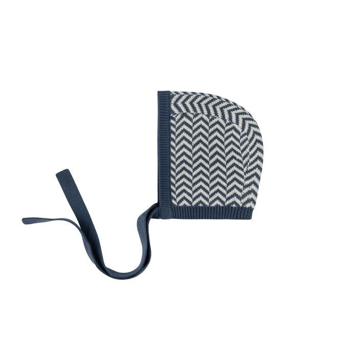 Baby Boy Bonnet – Blue – Herringbone