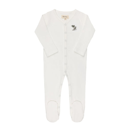 Baby Boy Footie - Ivory - Embroidered Palm Trees