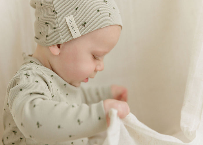 Baby Boy Footie - Sage - Printed Palm Trees