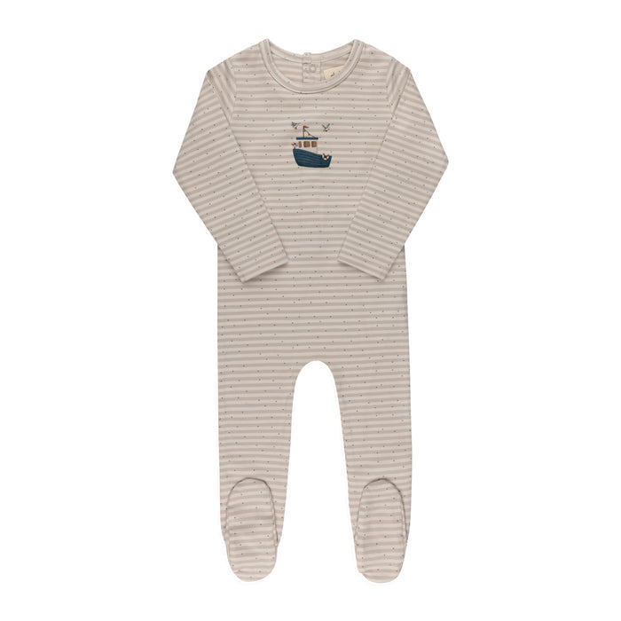 Baby Boy Footie - Tan - Nautical Stripe