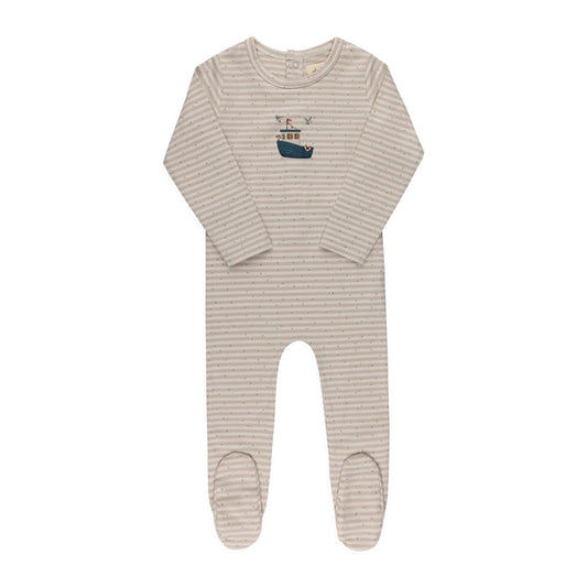 Baby Boy Footie - Tan - Nautical Stripe