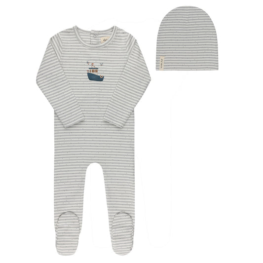 Baby Boy Footie and Beanie - Blue - Nautical Stripe