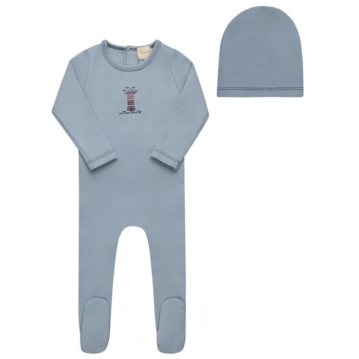 Baby Boy Footie and Beanie – Blue – Cross Stitch Lighthouse