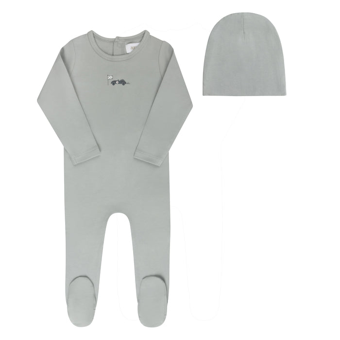 Baby Boy Footie and Beanie – Blue – Race Car