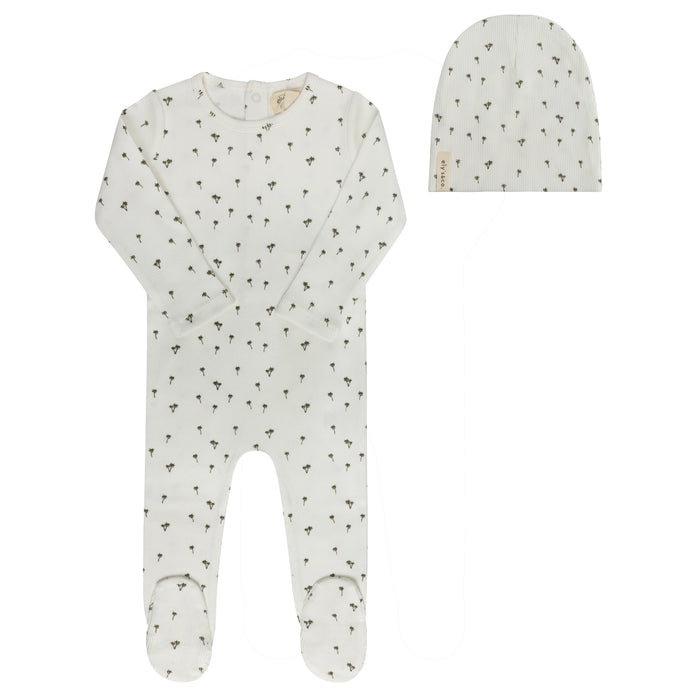 Baby Boy Footie and Beanie Set - Ivory - Printed Palm Trees