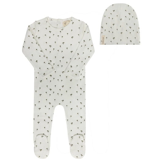 Baby Boy Footie and Beanie Set - Ivory - Printed Palm Trees