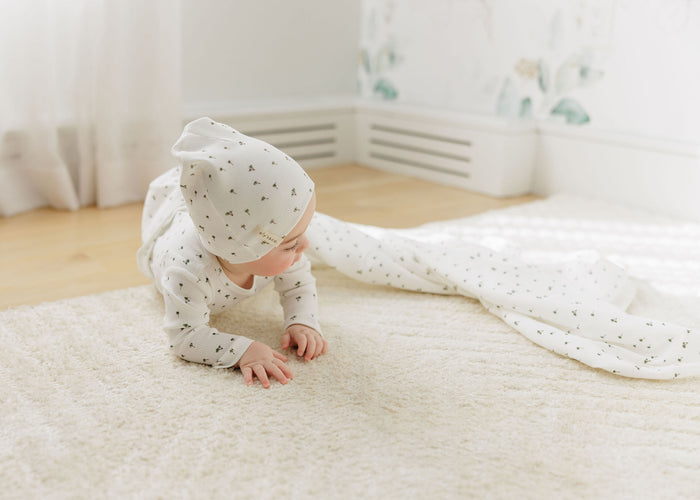 Baby Boy Footie and Beanie Set - Ivory - Printed Palm Trees